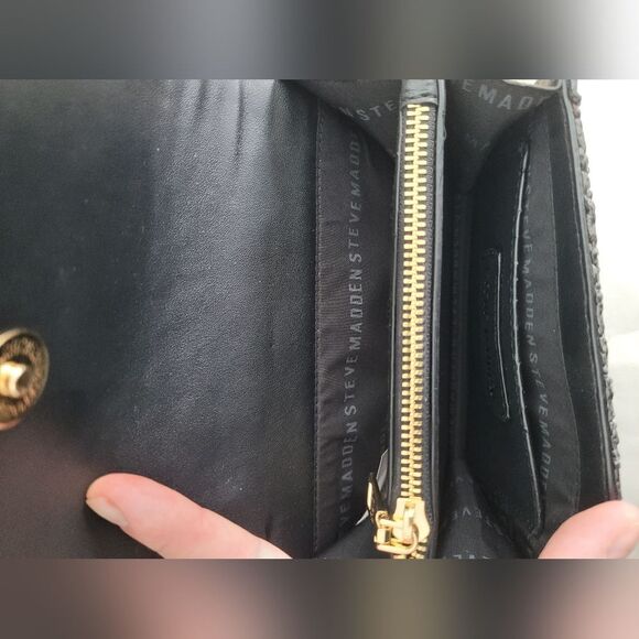 NEW Steve Madden Becho Shoulder Bag Black Leather Aztec Tribal Southwestern - Picture 5 of 9